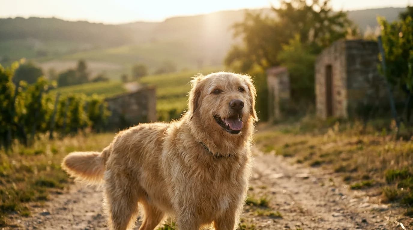 Hund im warmen Abendlicht